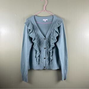 Lauren Conrad pointelle ruffled v-neck cardigan